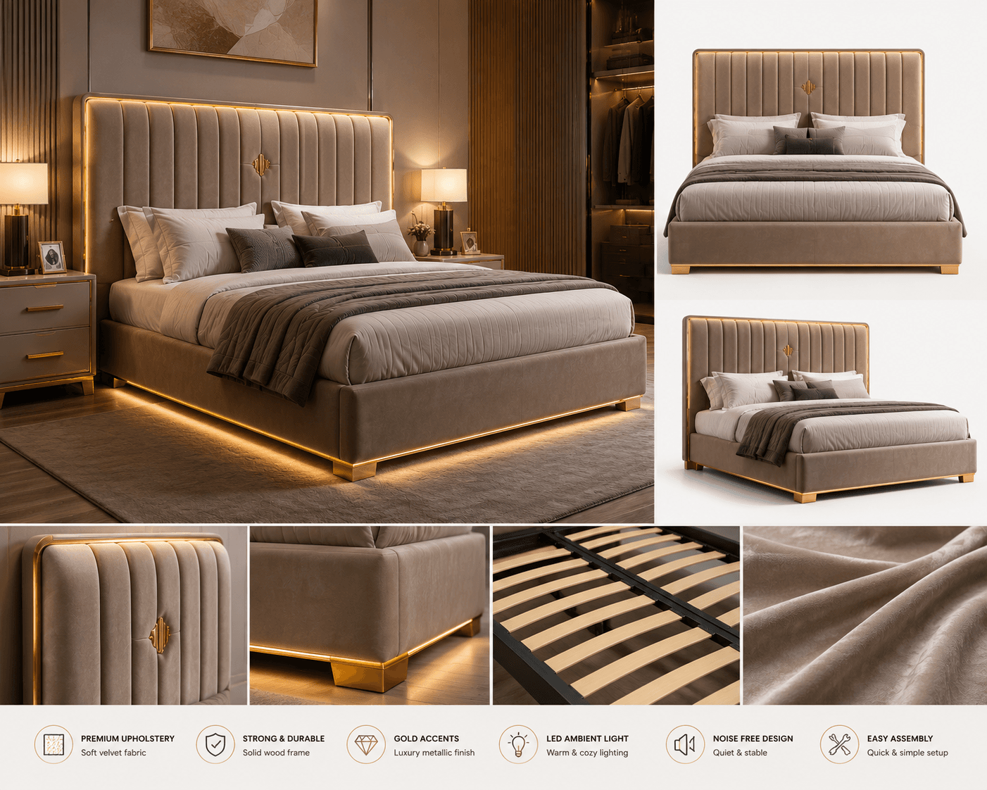 Aurora Luxury Upholstered Bed Frame